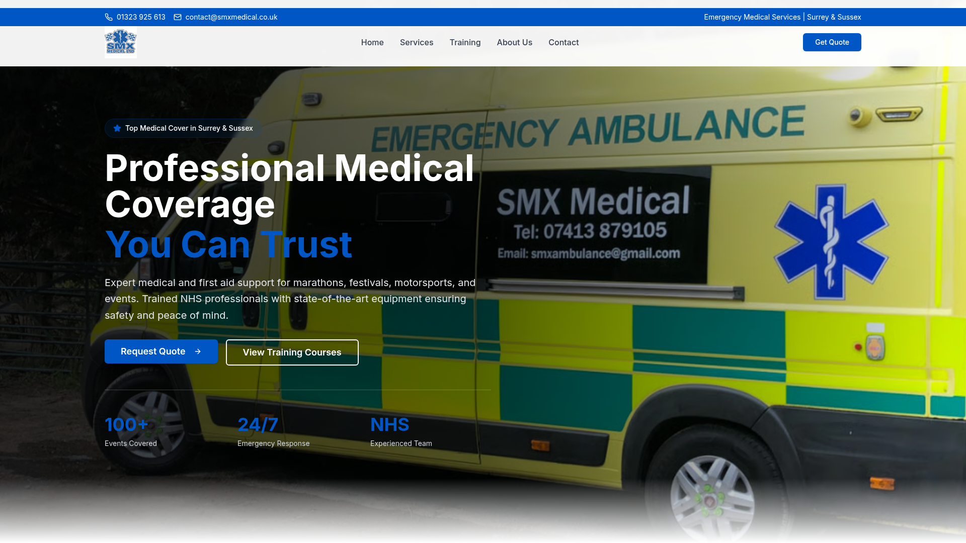 SMX Medical website — Emergency Medical Services in Surrey & Sussex